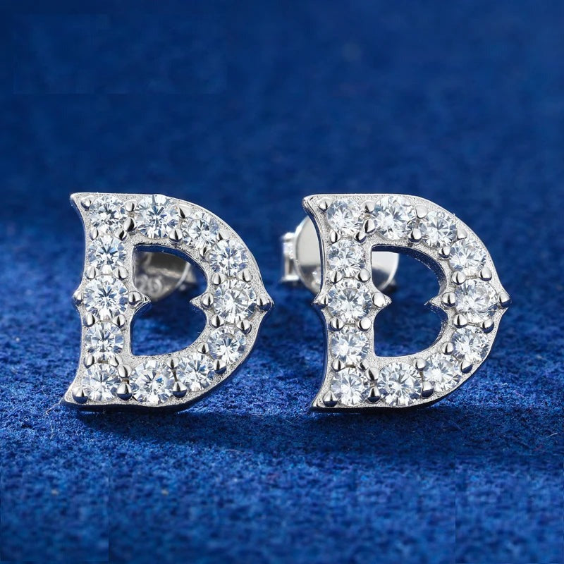 Iced Out Letter D Stud Earrings, image 2