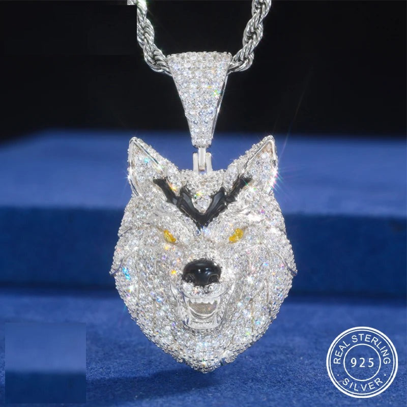 Iced Out 3D Wolf Head Pendant Necklace for Men, image 2
