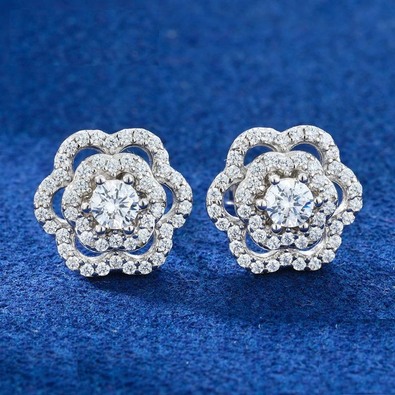 Moissanite Rose Flower Stud Earrings, image 3