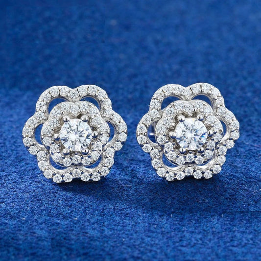 Moissanite Rose Flower Stud Earrings, image 3