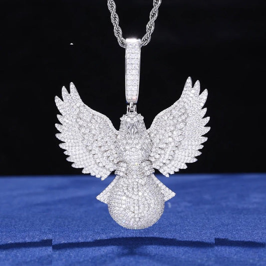 Iced Out Eagle and Money Bag Pendant Necklace for Men, image 2