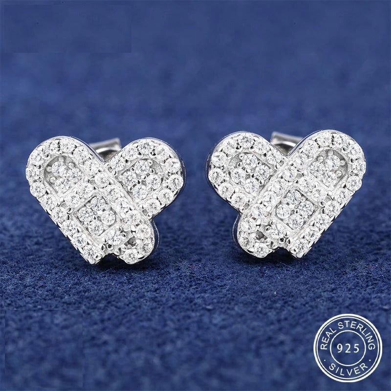 Moissanite Pave Heart Stud Earrings, image 3