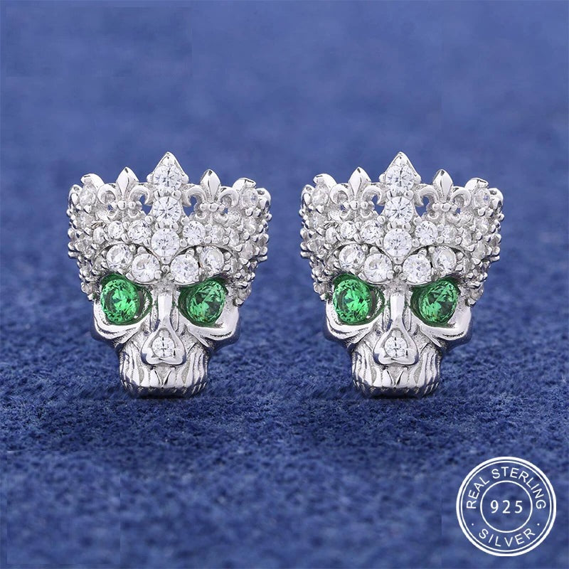 Iced Out Moissanite Skull Stud Earrings for Men, image 3