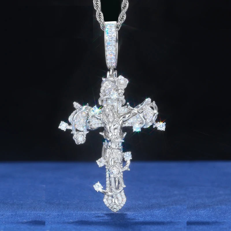 Iced Out Ornate Cross Pendant Necklace, image 2