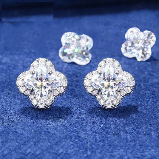 Moissanite Four Leaf Clover Stud Earrings, image 3