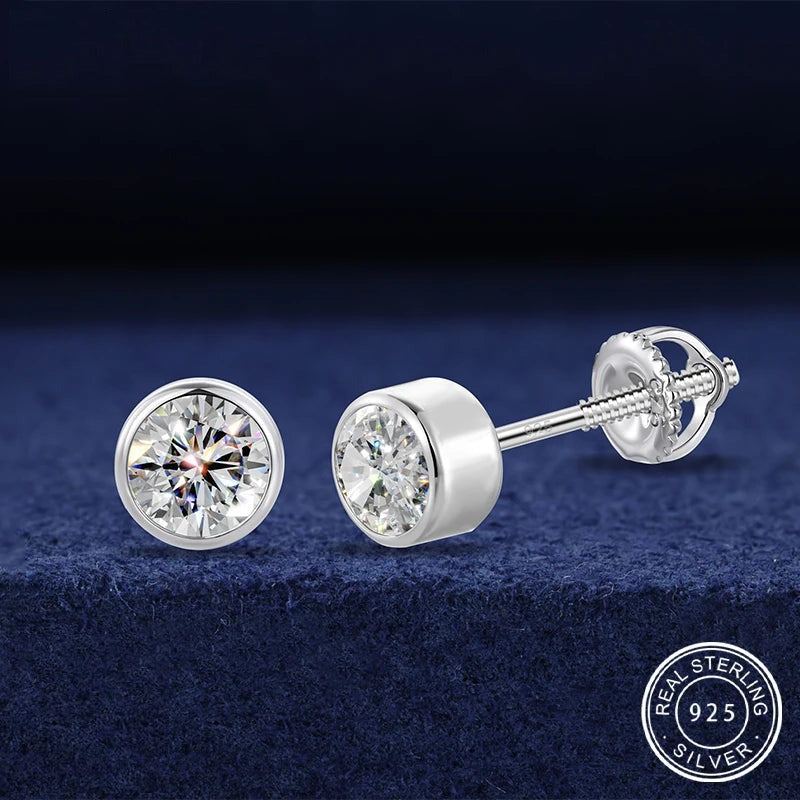 Round Cut Moissanite Bezel Stud Earrings, image 2