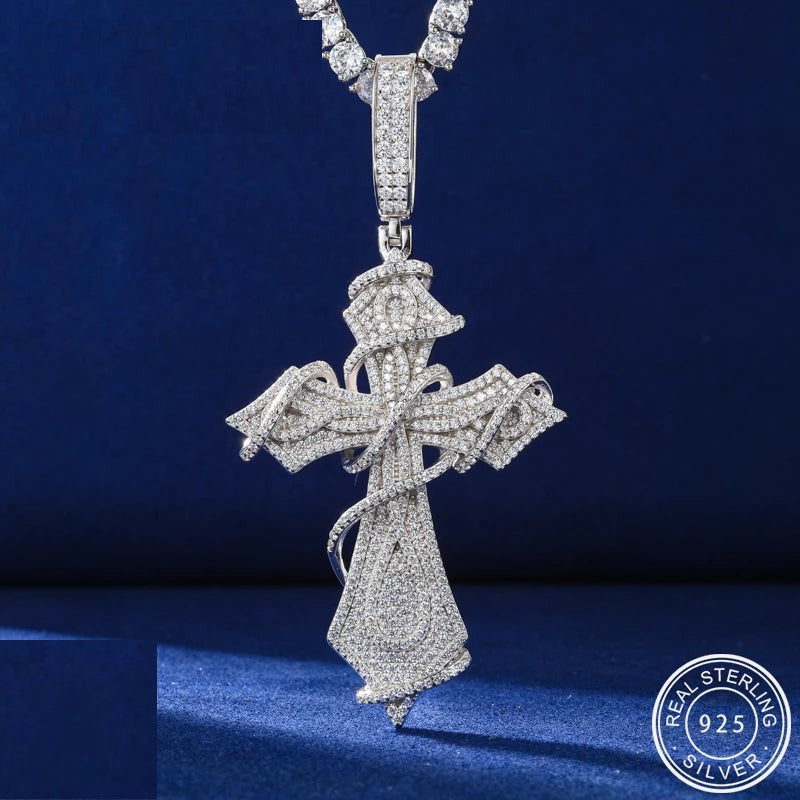 Iced Out Thorn Cross Pendant Necklace, image 2