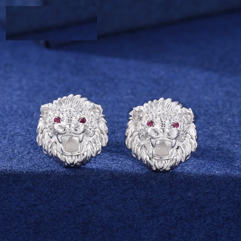 Moissanite Lion Head Stud Earrings for Men