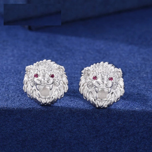 Moissanite Lion Head Stud Earrings for Men