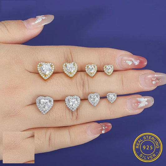 Moissanite Pave Heart Stud Earrings, image 2