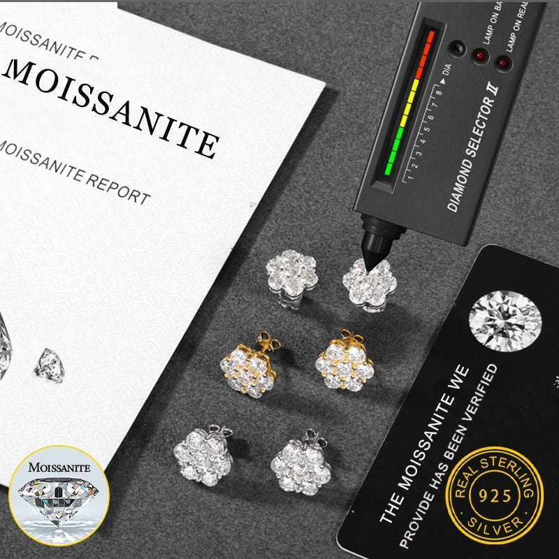 Moissanite Flower Cluster Stud Earrings, image 2