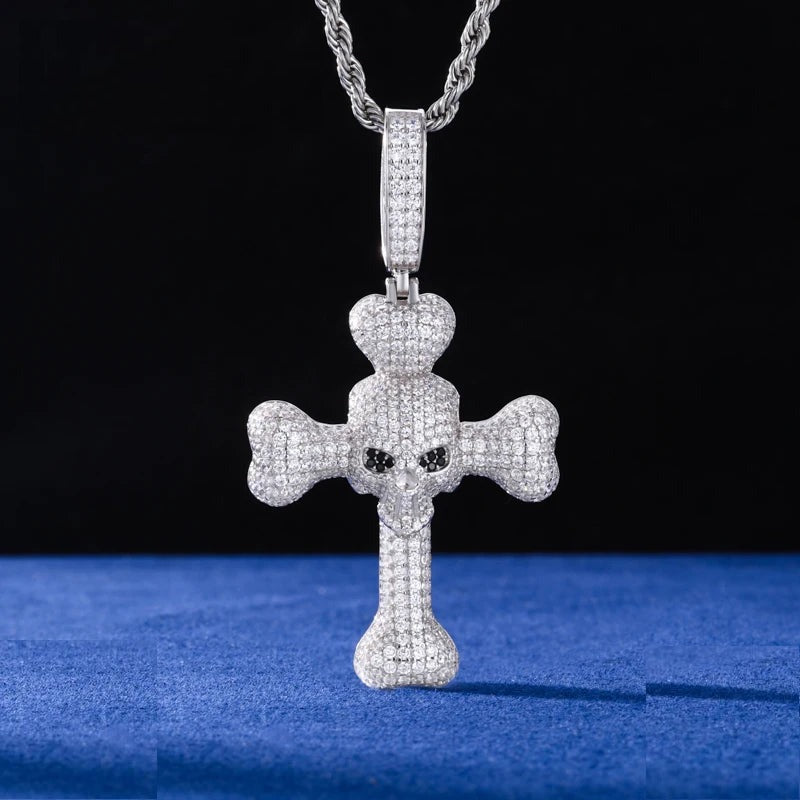 Iced Out Skull Cross Pendant Necklace for Men, image 2