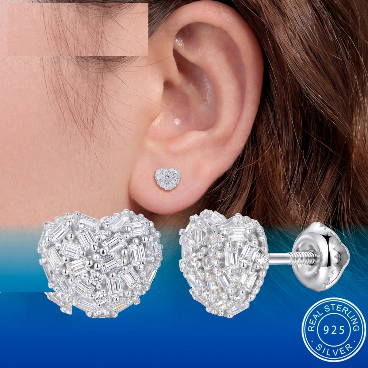 Moissanite Pave Heart Stud Earrings, image 3
