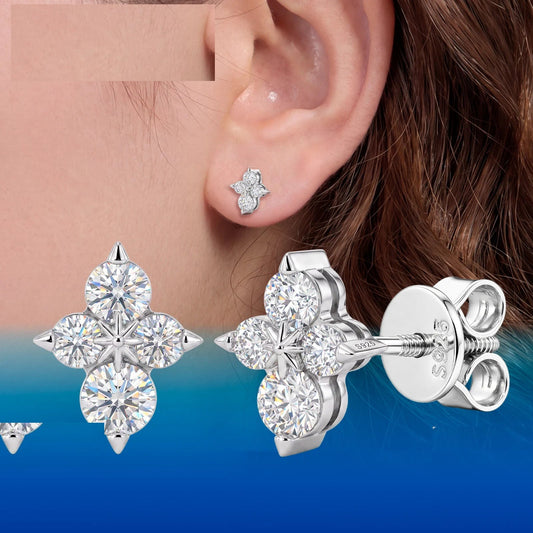 Round Cut Moissanite Cross Cluster Stud Earrings, image 2