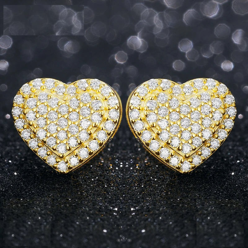 Moissanite Pave Heart Stud Earrings, image 2