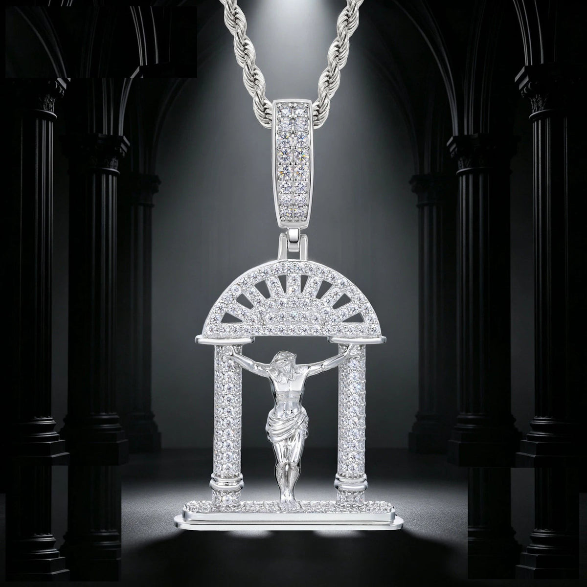 Iced Out Crucifix Arch Pendant Necklace for Men, image 2