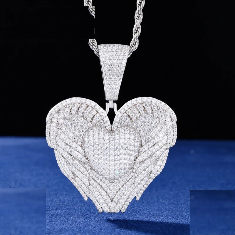 Iced Out Winged Heart Pendant Necklace, image 2