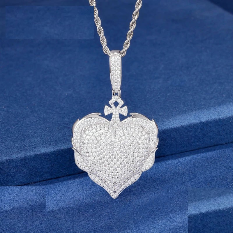 Iced Out Pave Heart Pendant Necklace for Men, image 2