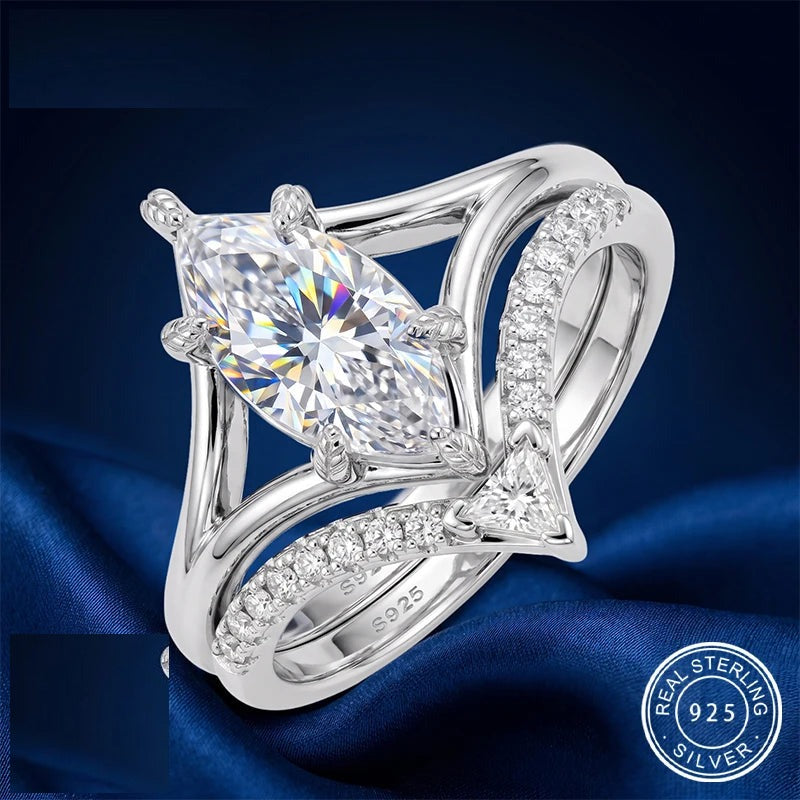 Marquise Cut Moissanite Ring Set, image 2