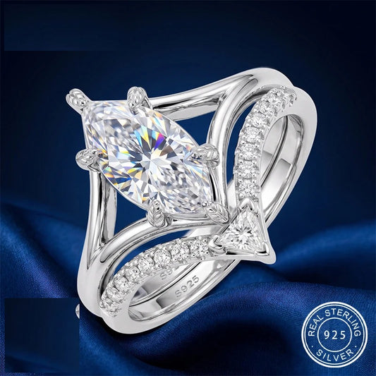 Marquise Cut Moissanite Ring Set, image 2