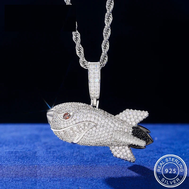 Iced Out Shark Pendant Necklace for Men, image 2