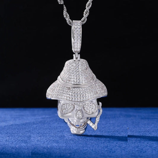 Iced Out Moissanite Smoking Skull Pendant Necklace for Men, image 2