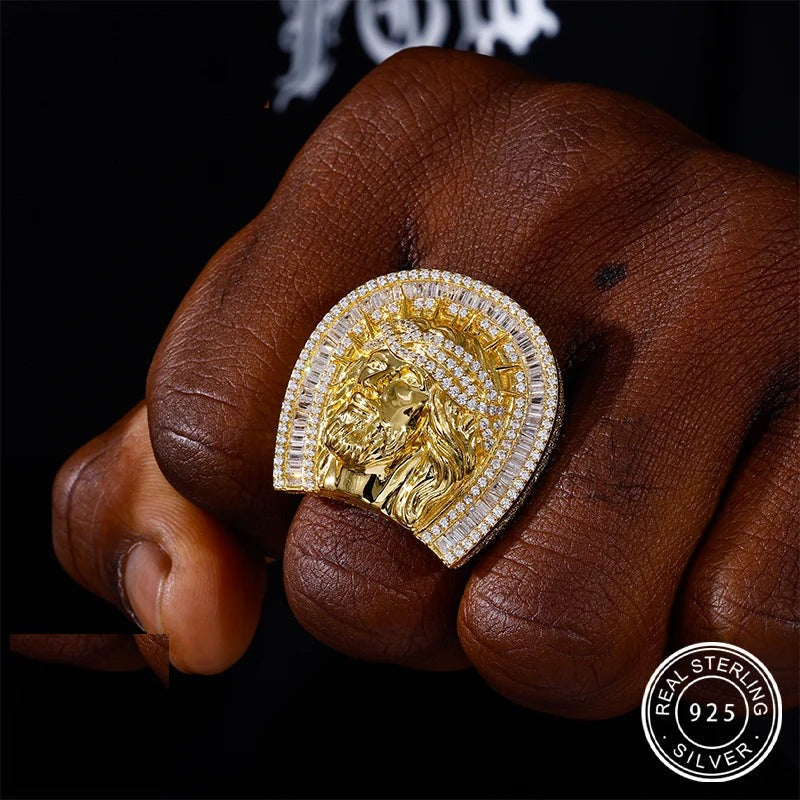 Iced Out Jesus Head Ring for Men, image 3