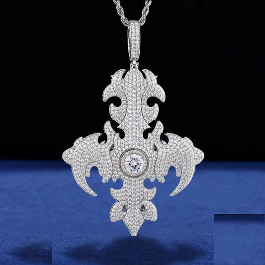 Iced Out Flame Cross Pendant for Men, image 2