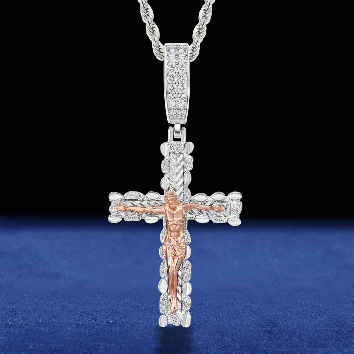 Iced Out Two Tone Cross Pendant Necklace for Men, image 2