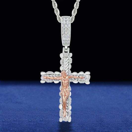Iced Out Two Tone Cross Pendant Necklace for Men, image 2