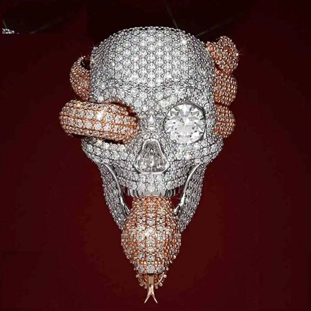 Iced Out Skull and Snake Ring for Men