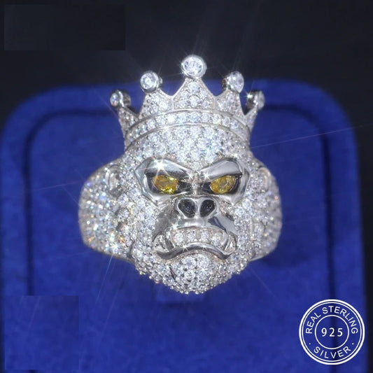 Iced Out Moissanite Gorilla Signet Ring for Men, image 2