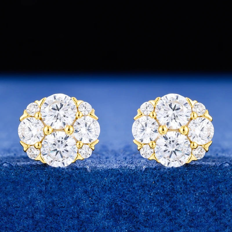 Moissanite Flower Cluster Stud Earrings, image 3
