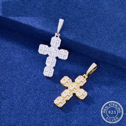 Iced Out Moissanite Octagon Cross Pendant Necklace for Men, image 2