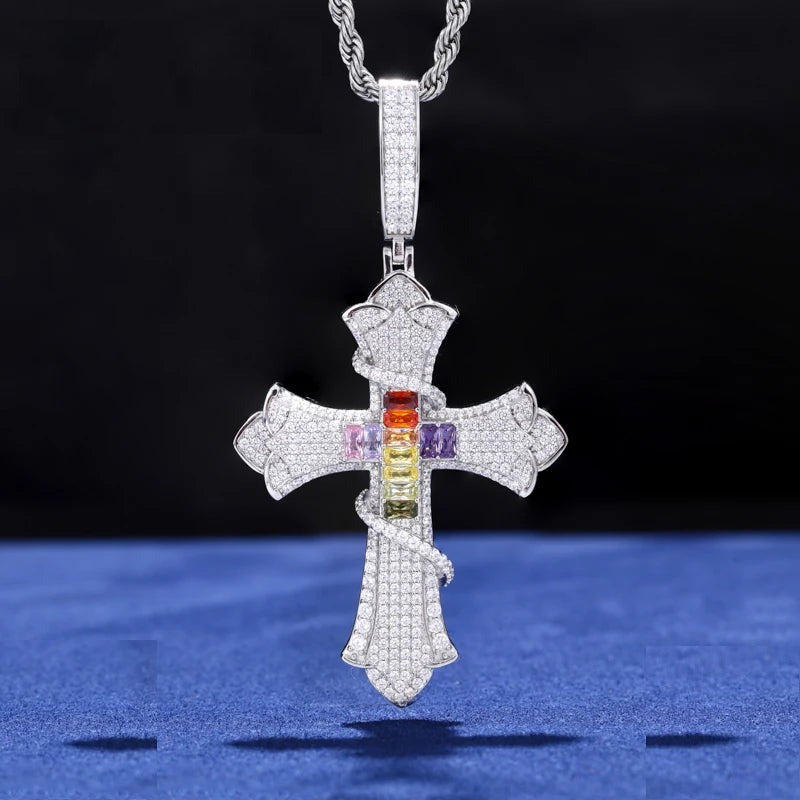 Iced Out Thorn Cross Pendant Necklace for Men