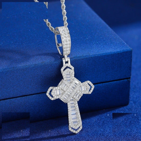 Iced Out Baguette Cross Pendant for Men, image 2