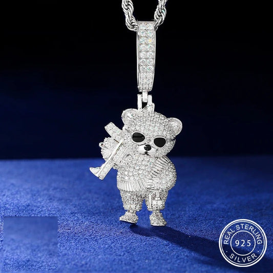 Iced Out Moissanite Bear Pendant Necklace for Men, image 2