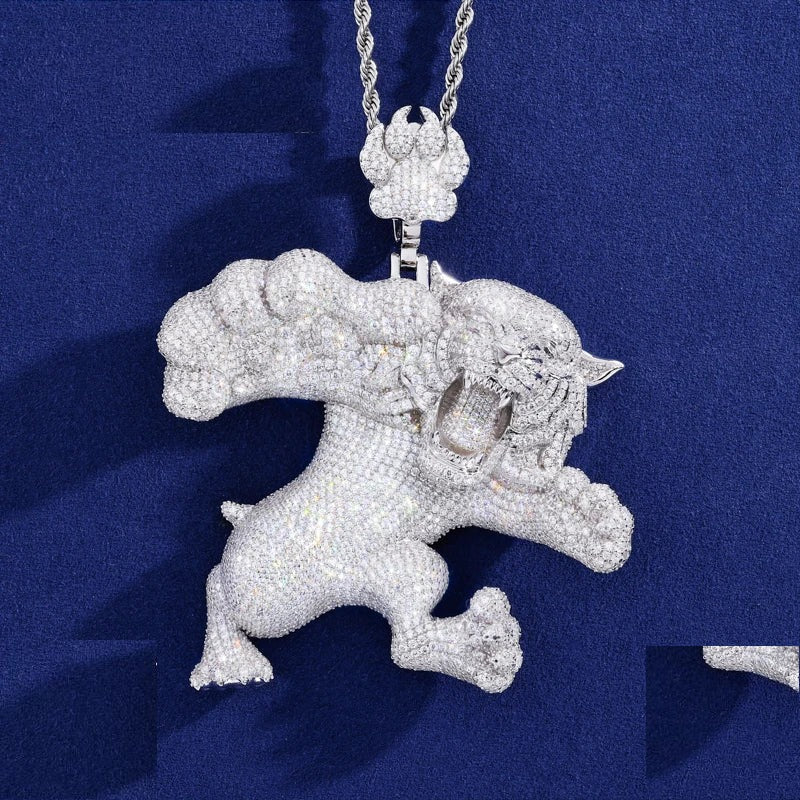 Iced Out Tiger Pendant Necklace for Men, image 2