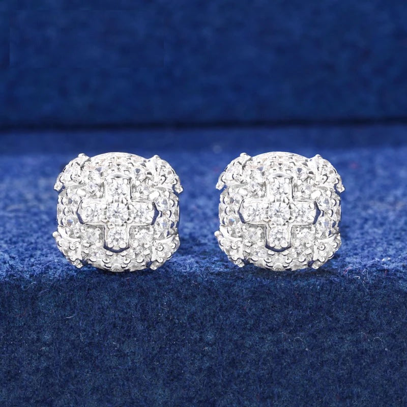 Iced Out Moissanite Cross Stud Earrings for Men, image 3