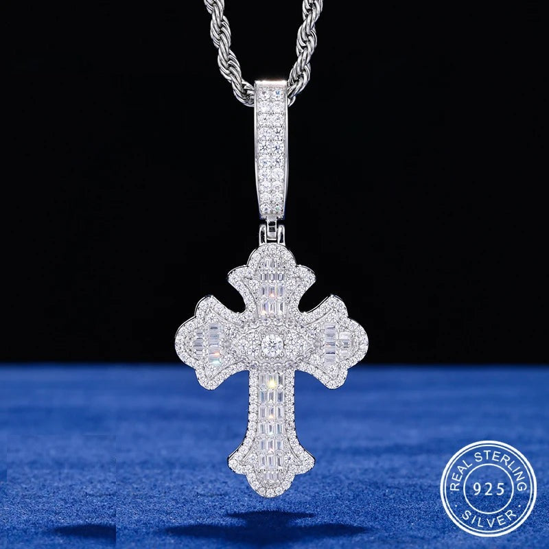 Iced Out Moissanite Cross Pendant for Men, image 2