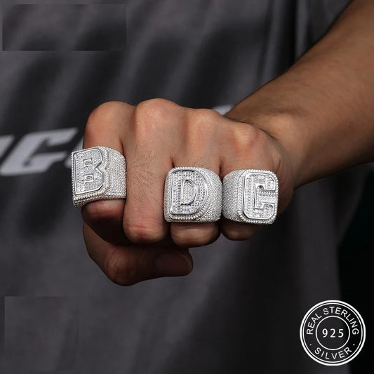 Iced Out Moissanite Initial Ring for Men, image 2
