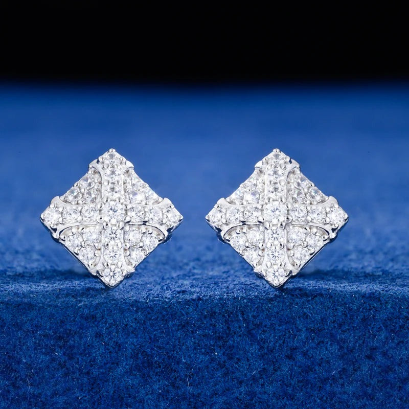Iced Out Moissanite Cross Stud Earrings for Men, image 3