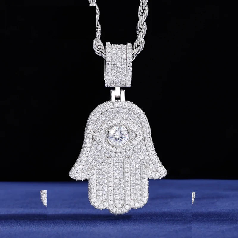 Iced Out Hamsa Pendant Necklace for Men, image 2
