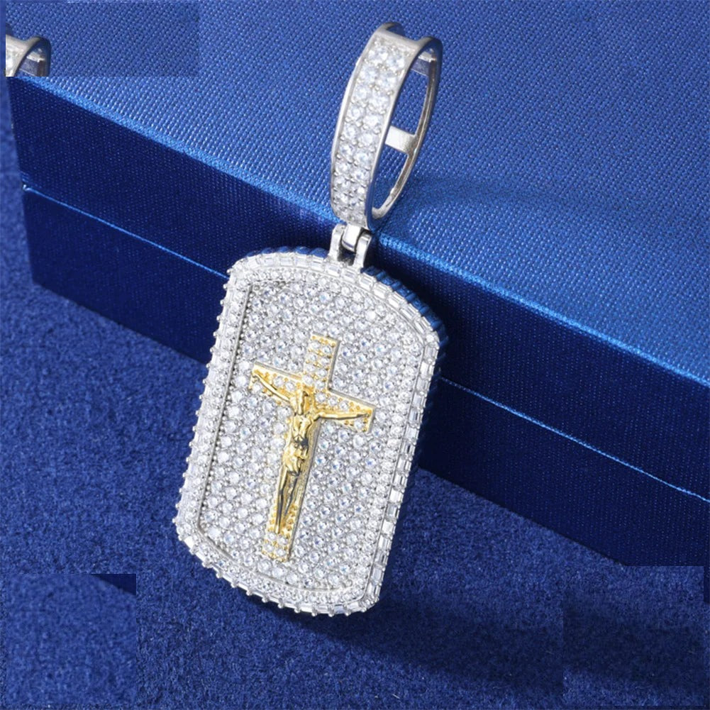 Iced Out Moissanite Jesus Dog Tag Pendant Necklace for Men, image 2