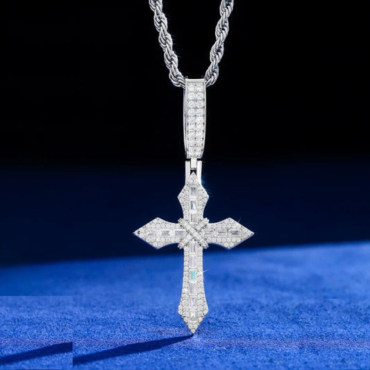 Iced Out Baguette Cross Pendant Necklace for Men, image 2