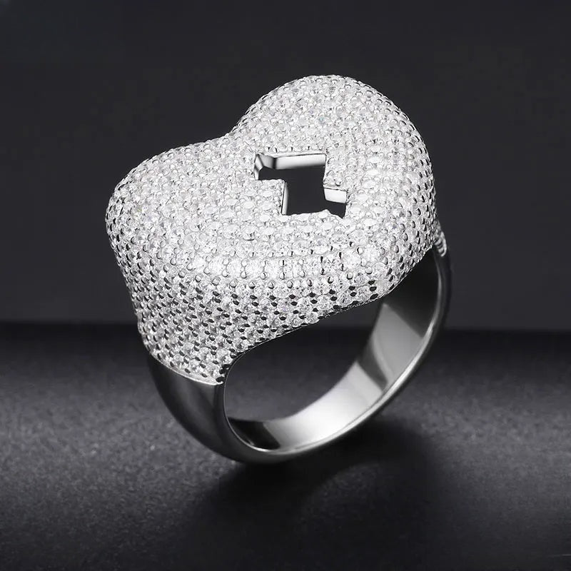 Iced Out Moissanite Cracked Heart Ring
