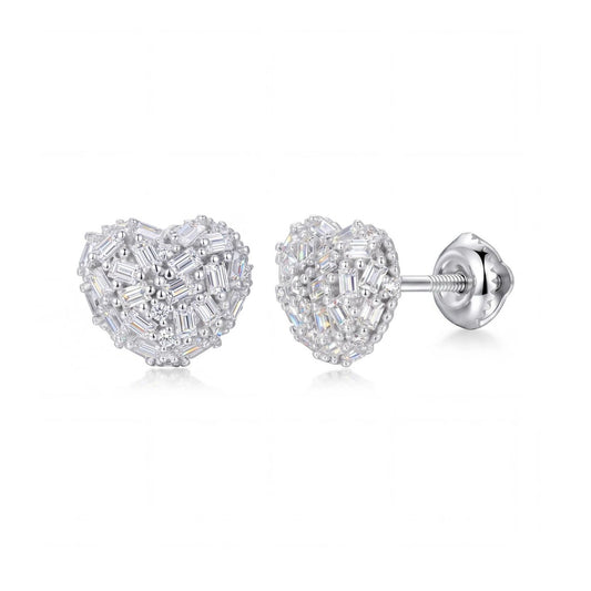 Moissanite Pave Heart Stud Earrings
