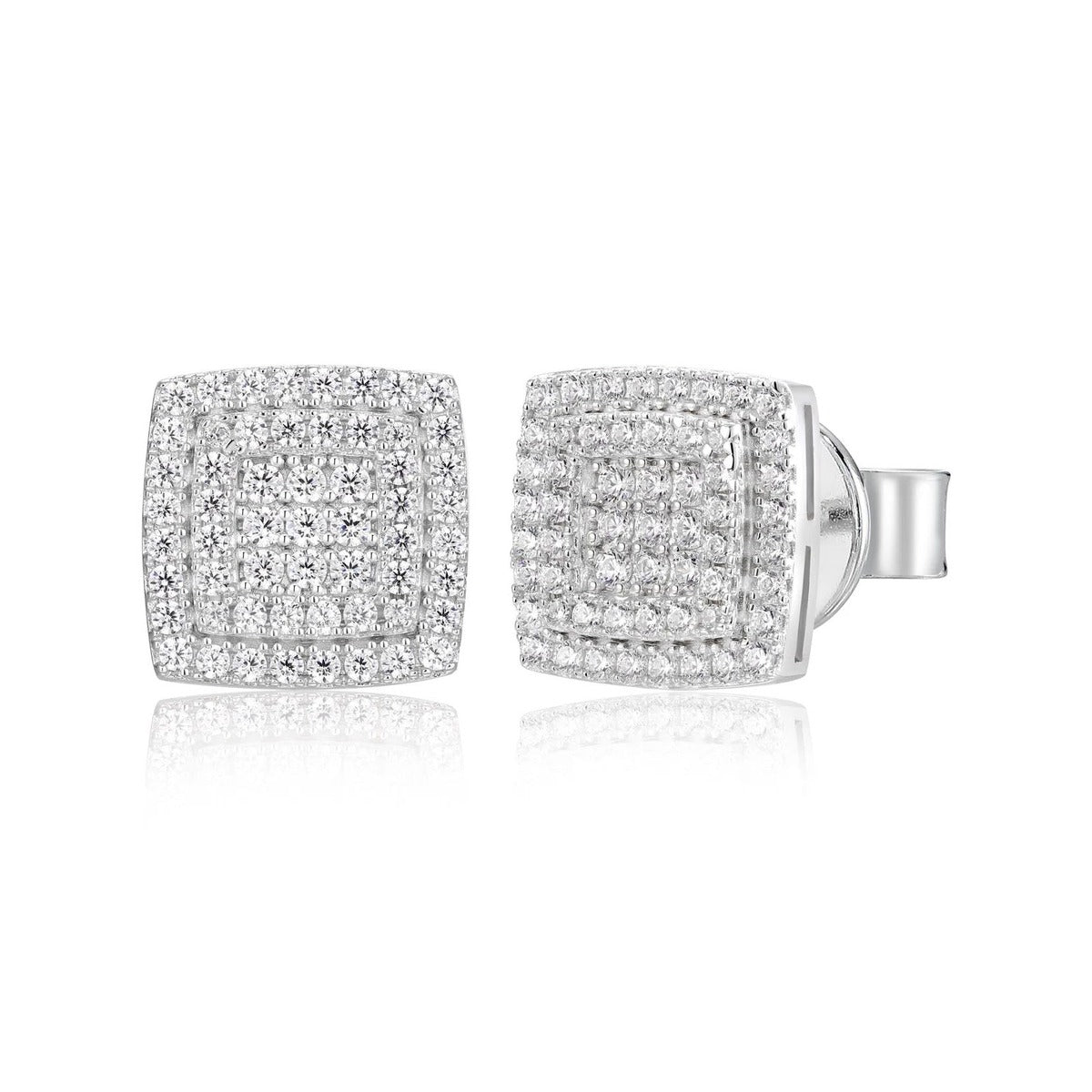Iced Out Moissanite Triple Layer Square Stud Earrings for Men