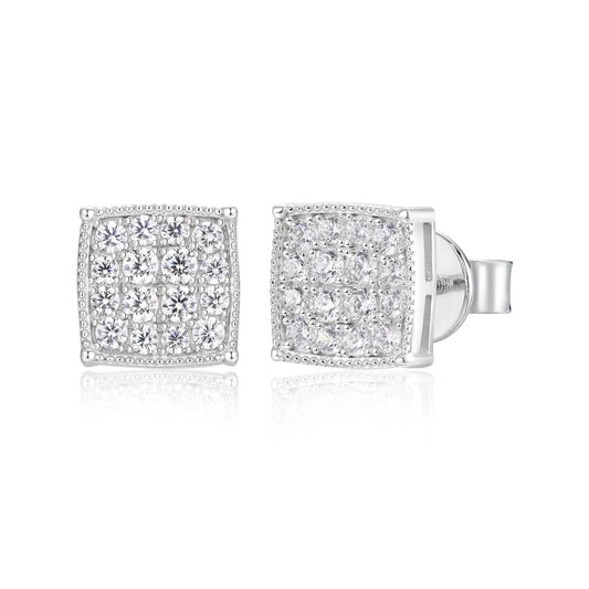 Iced Out Moissanite Square Cluster Stud Earrings