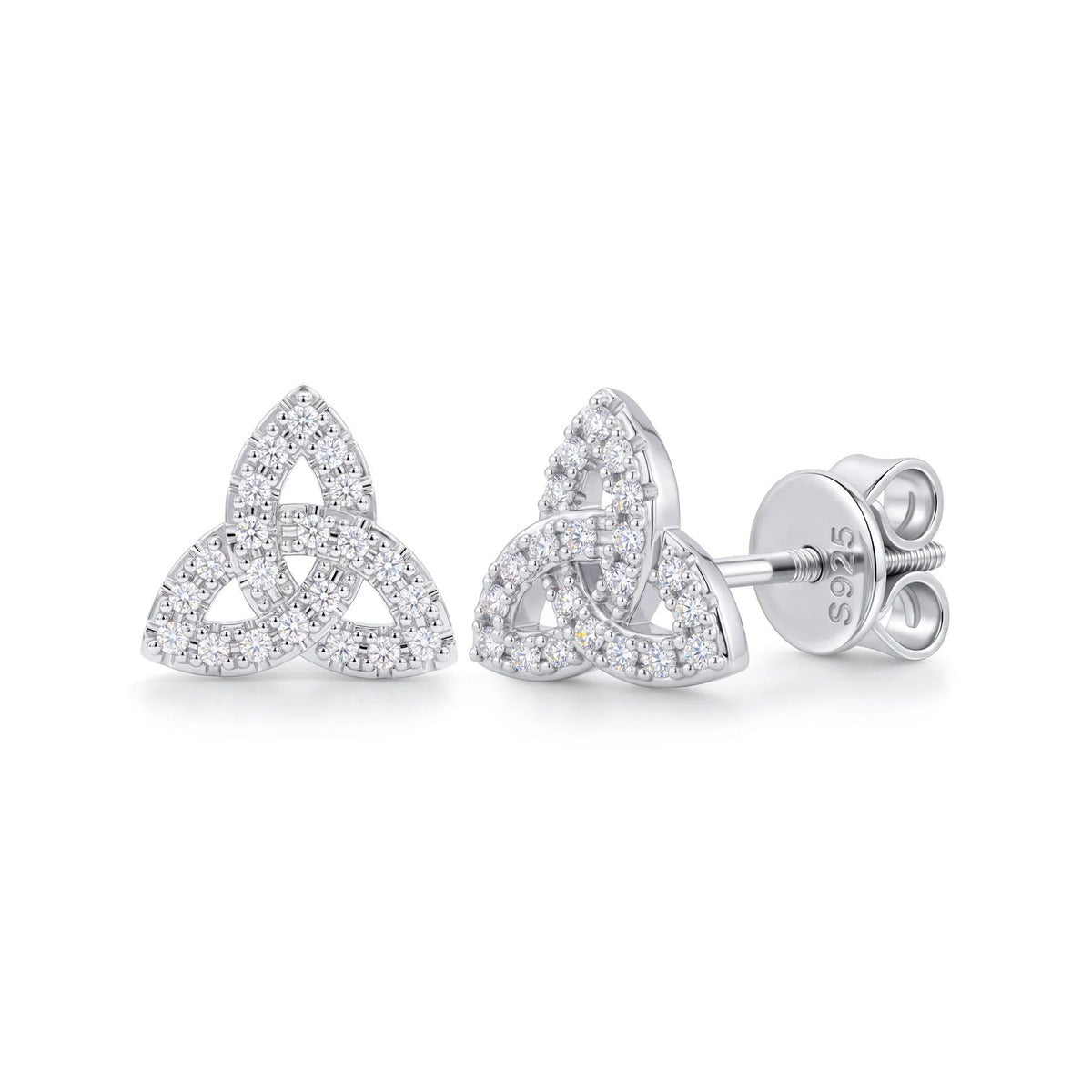 Iced Out Moissanite Celtic Trinity Knot Stud Earrings